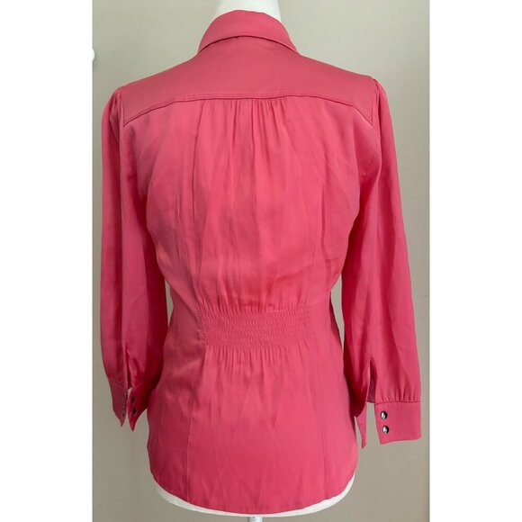 Bebe Y2K Silk Button Front Fitted Blouse in Coral Pink Size Small Satin Luxe - Picture 5 of 13